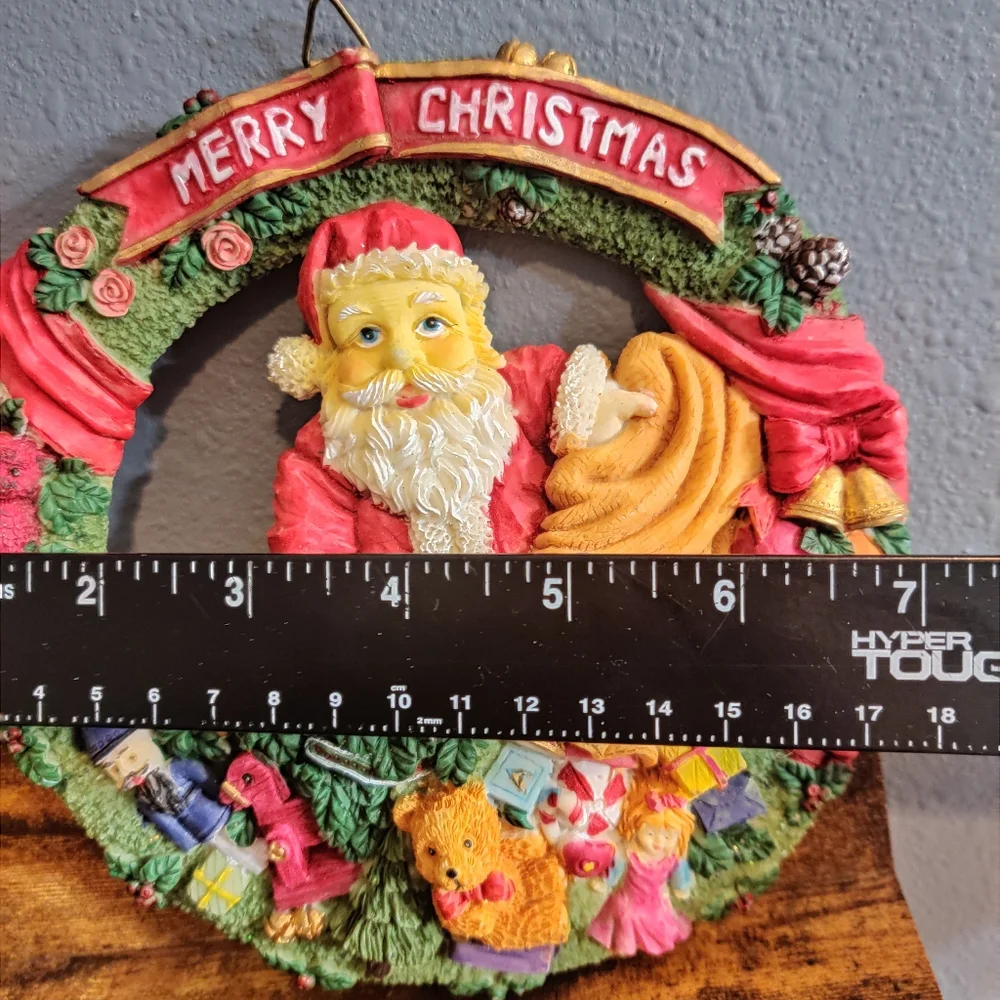 Santa Wreath Plaque Painted Vintage Wall Christmas Decor Holiday Toys Merry
